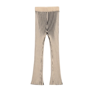 Women's chic striped knit flare pants with elastic high waist in beige and black
