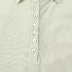 Women's spring ribbed cotton knit polo top with elegant multi-button front detail