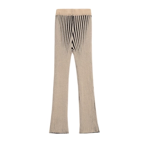 Women's chic striped knit flared pants in apricot and black with elastic waistband