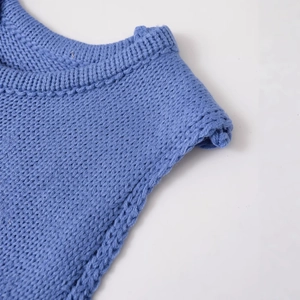Blue ribbed knit one-shoulder top for women featuring asymmetrical 2025 spring style