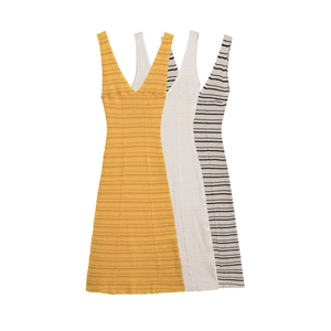 Women Sexy V-Neck Sleeveless Rib Knit Midi Dress Slim Fit Striped Pullover Solid Color Summer Fashion Commute Bodycon Dress