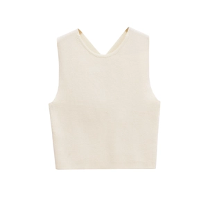 Women's Casual Ribbed Knit Backless Vest Elegant Round Neck Sleeveless Crop Top Solid Color Summer Knitted Tank Top