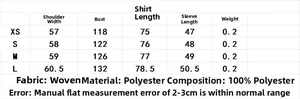 Detailed size chart for solid color shirt with stud and rhinestone accents