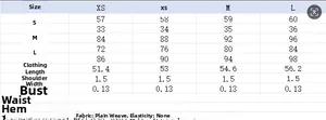 Detailed size chart for double-breasted vest and wide-leg denim jeans set, sizes XS to L