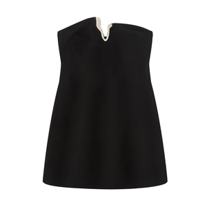 Mini robe bustier noire avec un détail de découpe en V orné de cristaux brillants