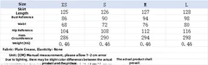 Size guide for backless V-neck maxi dress with measurements in cm for XS to L sizes