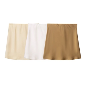 Women Elegant Satin A-Line Mini Skirt High Waist Solid Color Silk Texture Short Bottoms For Office Daily Wear Streetwear Tops