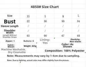 Größentabelle für das Sommerkleid mit Brustumfang und Länge für die Größen XS bis L