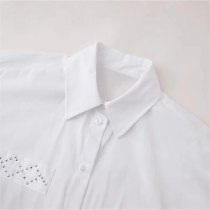 White button-down shirt featuring classic pointed collar and silver rivet pocket detail