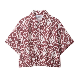 Camicia in Raso con Stampa Geometrica Etnica da Donna E Minigonna con Perline Bohemien Top a Maniche Corte E Gonna