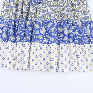 Bohemian tiered patchwork floral print dress with layered ruffle hem for women