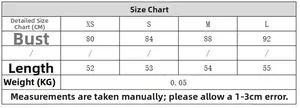 Detailed size chart for lace sleeveless top showing measurements in CM and KG