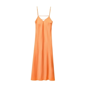 Elegante abito sottoveste in raso arancione vivace con spalline sottili e scollo a V
