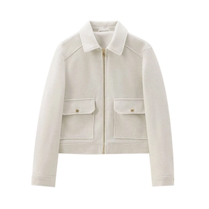 Damenjacke in Beige aus weichem Wildlederimitat mit goldenen Reißverschlüssen und Taschen