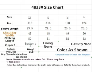 Tableau des tailles détaillé pour ensemble chemise et short brodé avec spécifications