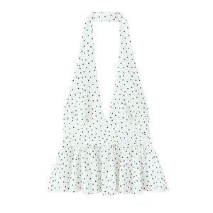Haut licou en mousseline blanche à pois noirs de style français avec ourlet irrégulier