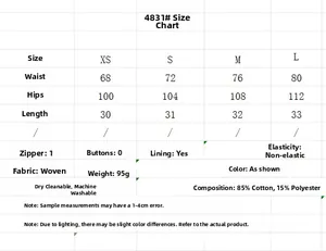 Tableau des tailles détaillé pour la jupe avec mesures et détails de la composition du tissu