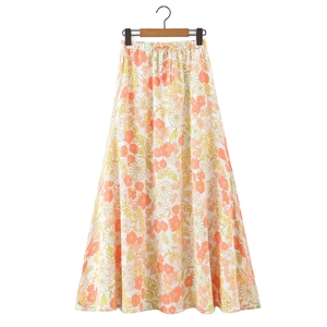 Gonna estiva in chiffon floreale da donna con vita alta e coulisse regolabile