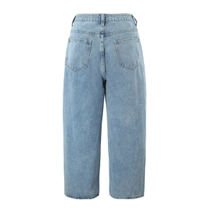 Women's light blue high-waisted wide-leg denim jeans with vintage washed back pockets