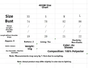 Detailed sizing guide and fabric specifications for embroidered crop top and skirt set