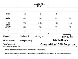 Size chart for women's hollow embroidery skirt set with detailed fabric and care info