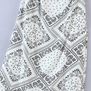 Summer sleeveless cowl neck dress with white and black paisley bohemian print