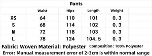 Detailed size guide and material specs for the polyester high-waist women trousers
