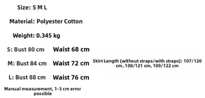 Detailed size chart for solid color vest maxi dress showing S M L bust and waist specs