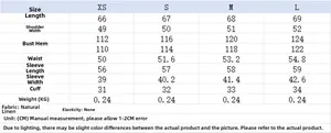Tableau des tailles détaillé pour ensemble chemise et short en lin femme du XS au L