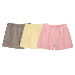 Lot de trois shorts décontractés en coton et lin en gris clair, jaune et rose