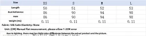 Size chart for women's silk satin pleated top with detailed measurements and material info