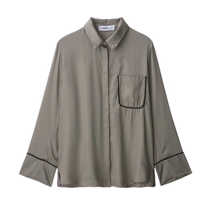 Women Elegant Satin Polyester Shirt And Wide Leg Pants Top And Bottom Casual Solid Color Long Sleeve Fashion Suit