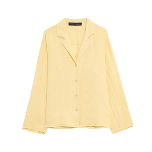 Ensemble chemise et short femme 2025 en lin jaune clair avec col en V