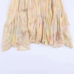 Floral print layered ruffle skirt in light yellow chiffon with pleated hem detail