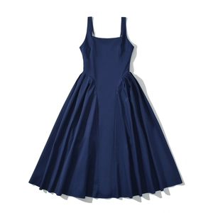Women Elegant Square Neck Sleeveless Midi Dress Sexy Backless Pleated A-Line Solid Color Summer Party Vacation Dress