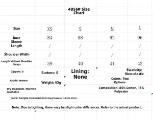 Detailed size guide table for embroidered cotton top showing measurements and fabric specs
