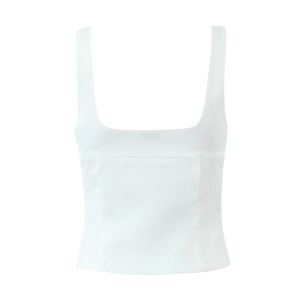 Chic white square neck tank top for women with structural seam details and side zipper