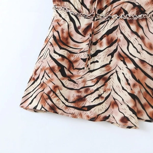 Short de pyjama d'été imprimé tigre pour femme avec taille élastique à volants et cordon