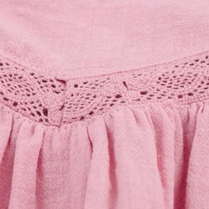 Pink cotton blouse with delicate lace embroidery and pleated details for women