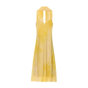 Robe longue licou d'été à dégradé jaune, imprimé marbre et design dos nu élégant