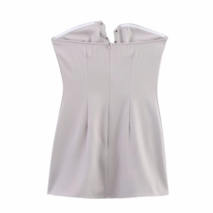 Light gray strapless mini dress with back zipper and non-slip silicone lining