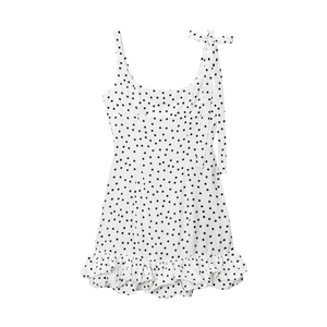 Mini robe d'été à pois avec bretelle nœud et ourlet volanté en blanc et noir élégant