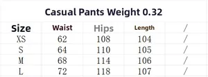 Size chart for women casual trousers with waist and hip measurements in cm