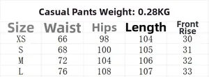 Tableau des tailles détaillé pour pantalons avec mesures de taille, hanches et longueur