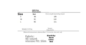 Detailed size guide for red floral midi dress showing S-L chest and length measurements