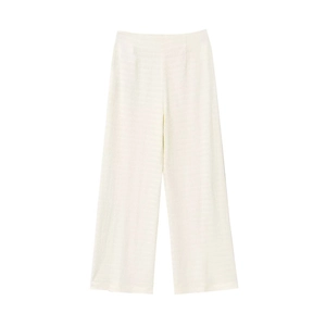 Vue détaillée du pantalon large blanc crème en tissu crêpe texturé avec taille haute