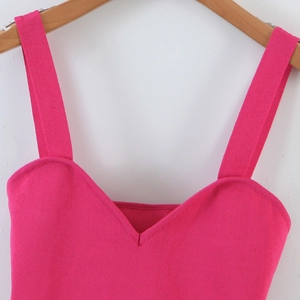 Slim fit hot pink knitted camisole top with wide straps and a V-neckline for summer