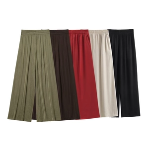 Women High Waist Satin Wide Leg Pants Elastic Waist Casual Streetwear Long Trousers For Office Party Spring Summer