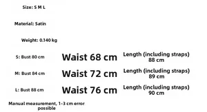 Detailed size guide for polka dot satin halter dress with measurements for S, M and L