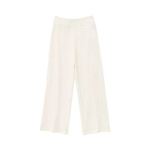 Pantalon large blanc pour femme avec texture verticale et taille élastique